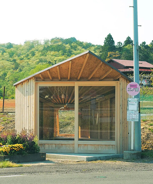 fan-shaped bus stop by ginga architects welcomes schoolchildren in rural japan