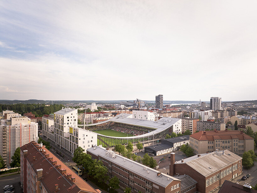 finland's first hybrid stadium by JKMM architects fuses residential, retail, and public spaces