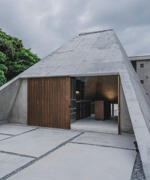 IGArchitects' pyramid hut residence echoes concrete tombs in japan with monolithic form