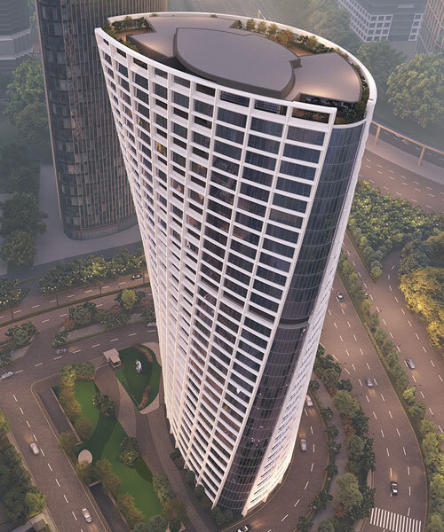 twisting office tower by ini design studio rises over tech city in india