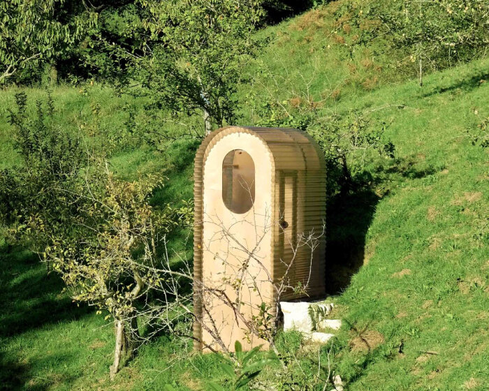 nico goebel's translucent bathroom, thegoodviewloo, embraces views of spanish countryside