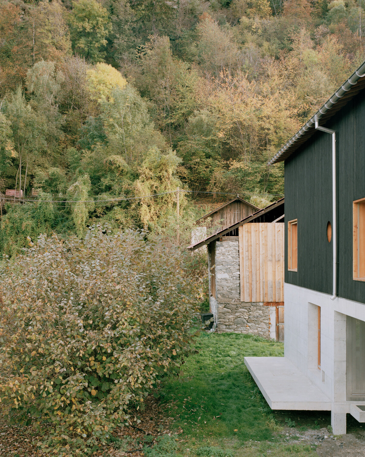 Rumah kayu hangus Lionel Ballmer Architectes menggemakan lumbung tradisional pedesaan Swiss