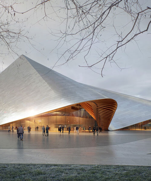 bjarke ingels group drapes undulating roof over opera and ballet theater of kosovo