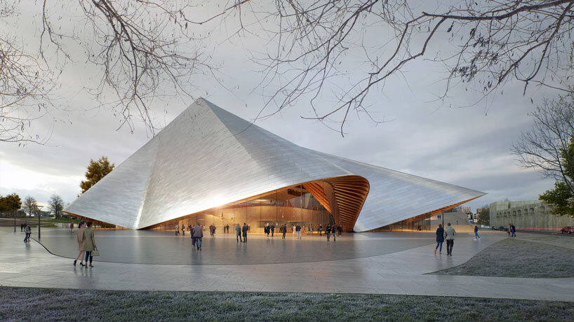 bjarke ingels group drapes undulating roof over opera and ballet theater of kosovo