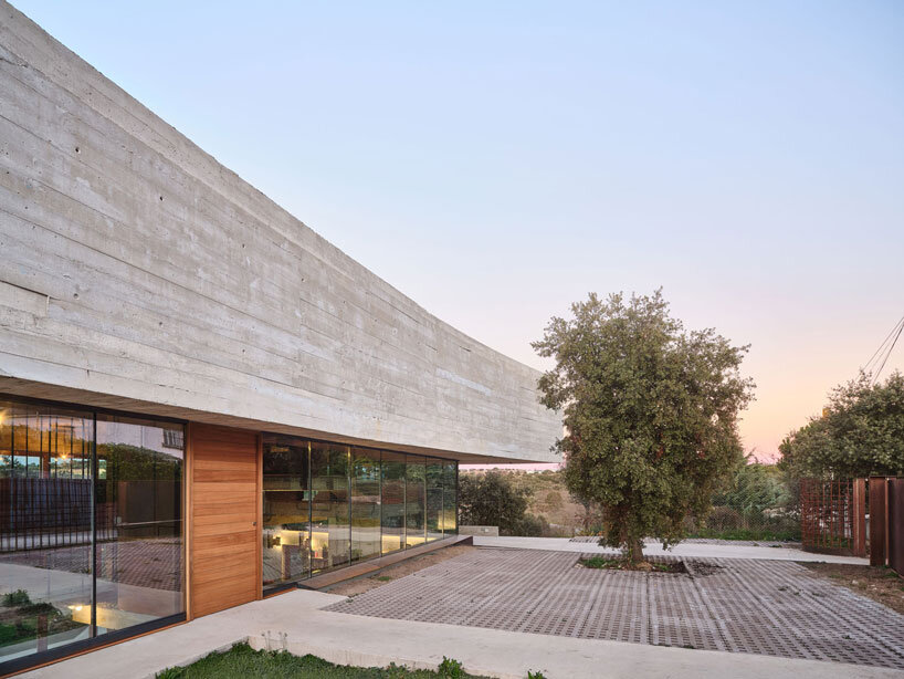 concrete-enveloped casa roble adapts to madrid's terrain with its continuous curved facade