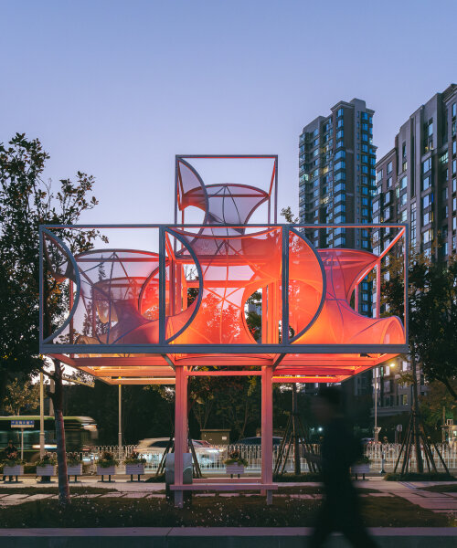 organic, translucent membranes stretch between PAO's modular installation in shanghai