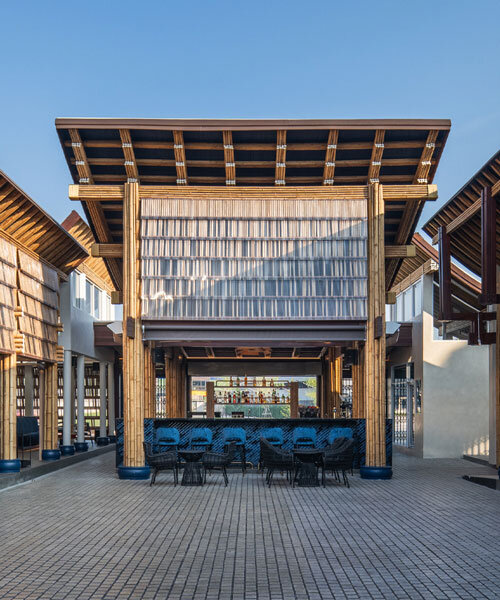 interlaced bamboo skin wraps restaurant's facades in thailand