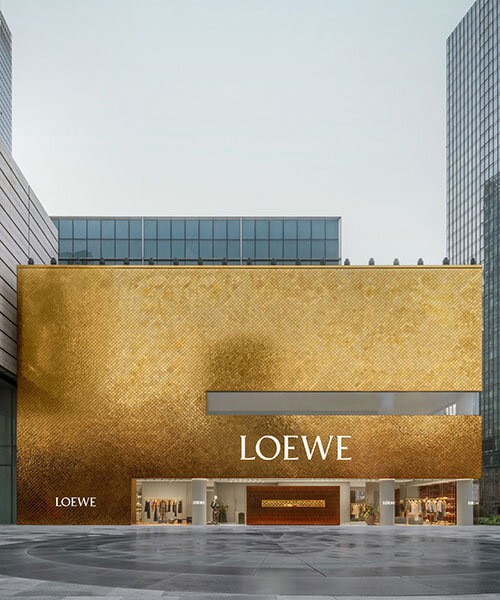 casa LOEWE shanghai opens with facade clad in 35,536 individual golden ceramic tiles