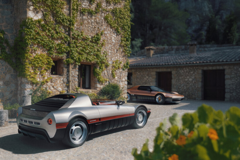 the 1969 car model of Bertone Runabout parked near the Barchetta version of the new one