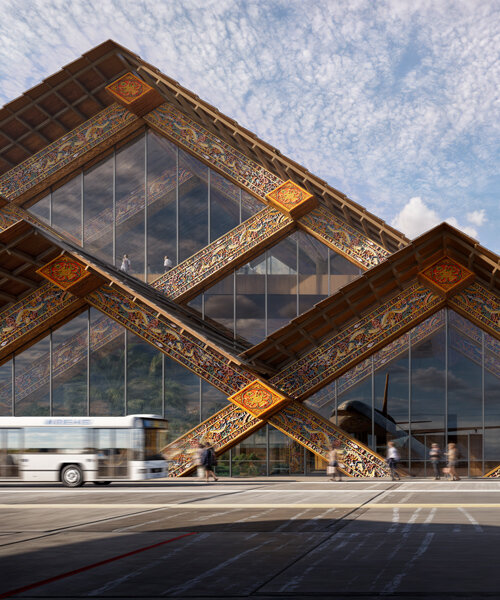 bjarke ingels group plans ornamental airport in bhutan with intricate woodcarvings