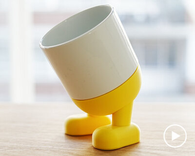 meet corcelain, a series of ceramic cups with customizable 3D printed feet and screws