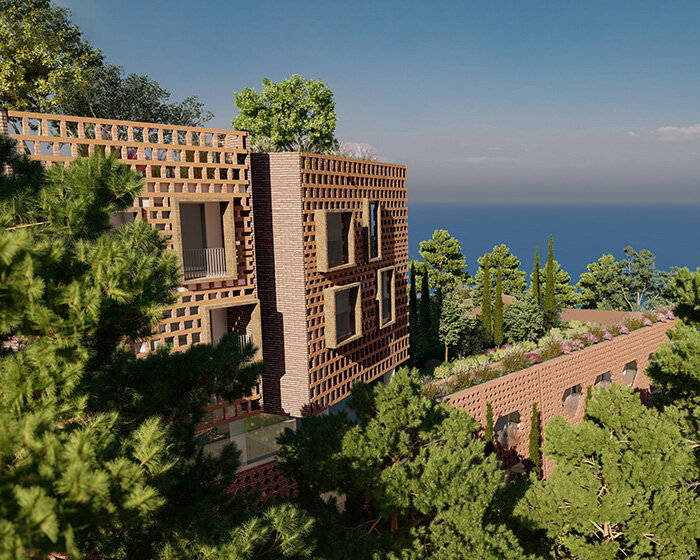 earth-toned brick facade envelops hotel by davide macullo architects in albania