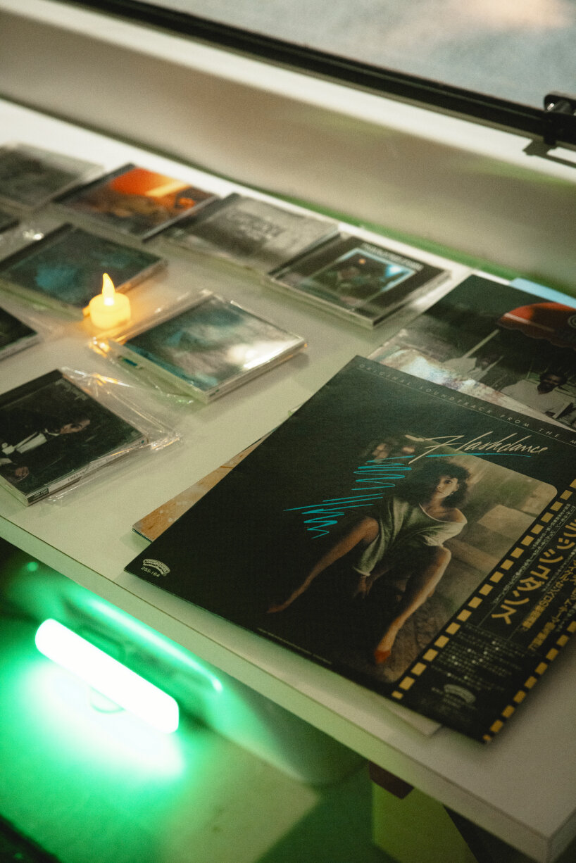 view of the records inside the off-grid trailer