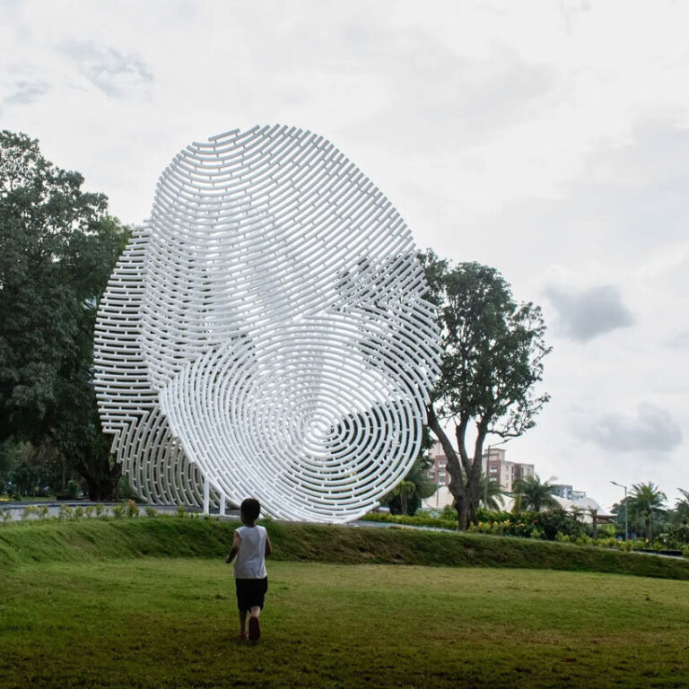 Fingerprint Ridge Pools sculptural steel installation shapes touching fingerprint ridges