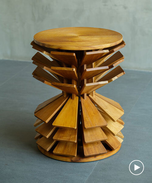 Sal Iwadi Studio Layers Spiraling Wooden Fins To Form Zangbeto Side Table