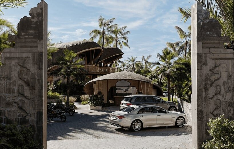 boutique hotel in bali by archigods opens like a blooming ring of pistachio shells