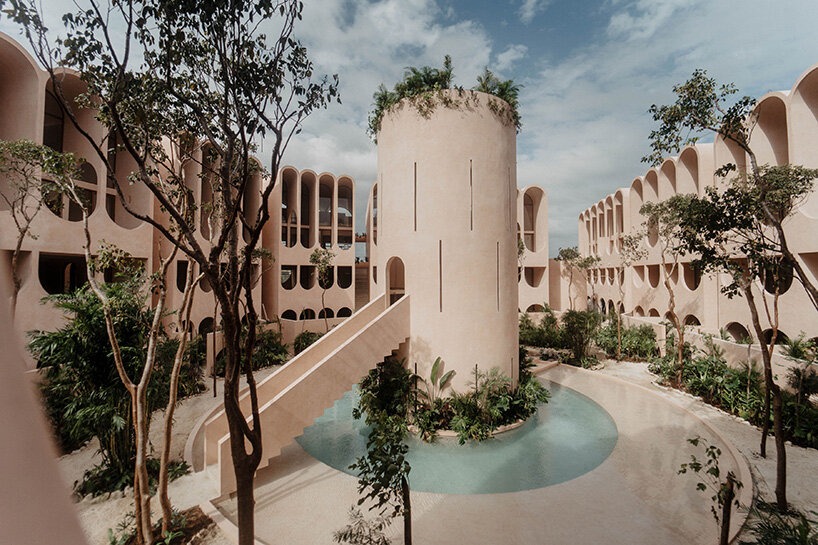 central tower rises from elliptical courtyard in V taller's arched complex in mexico