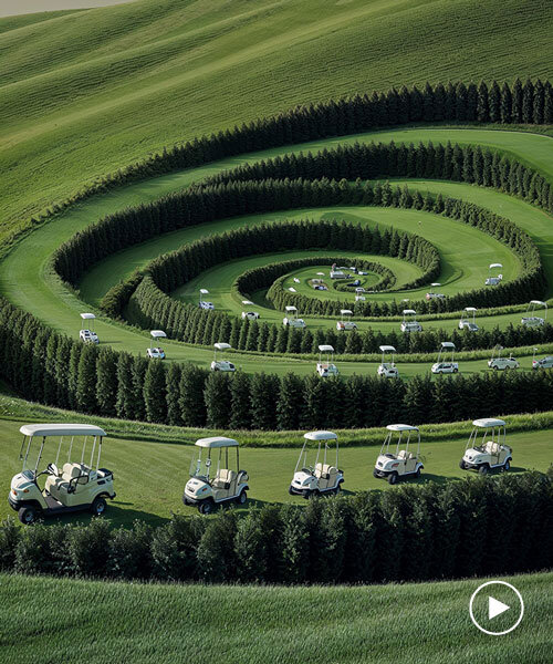 ulises studio's digital images stage hypnotic procession of golf carts tracing invisible lines