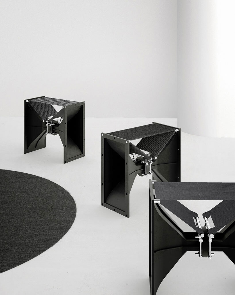 horn series by juyong shim turns discarded speaker components into sculptural furniture