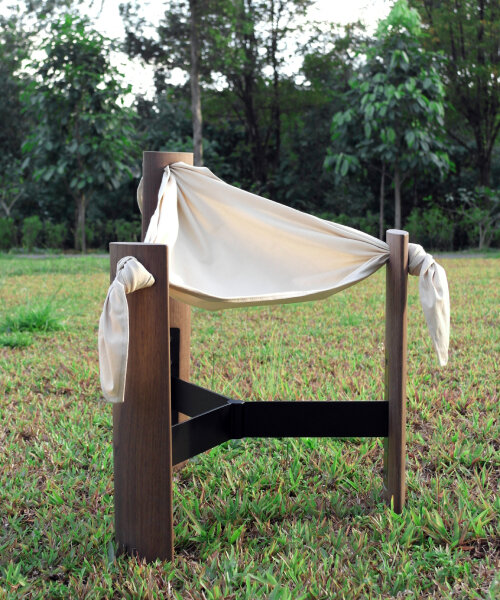 tan wei xiang knots used curtains and blankets for minimalist stools at milan design week