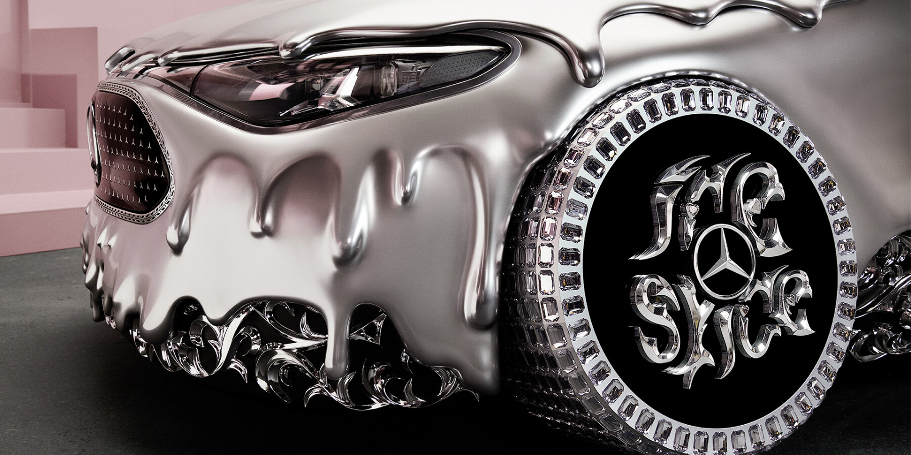 mercedes-benz-ice-spice-molten-chrome-CLA-car-diamond-chain-jewelry-designboom-ban