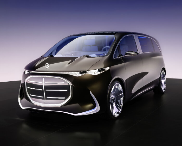 mercedes-benz turns vision V van into mobile theater with lounge interior and cinema screen