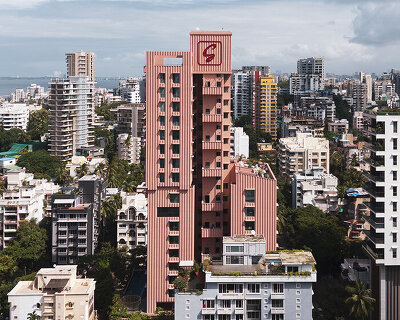pink tiered tower by satguru developers brings sculptural curves to mumbai's skyline