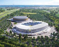 populous shapes 18,500-seat stadium as garden pavilion for venice's bosco dello sport