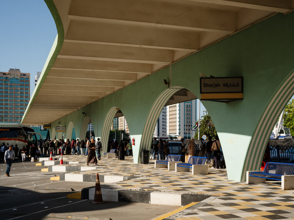 daniel buren's stripes & zainab alhashemi's concrete sculptures frame abu dhabi bus terminal