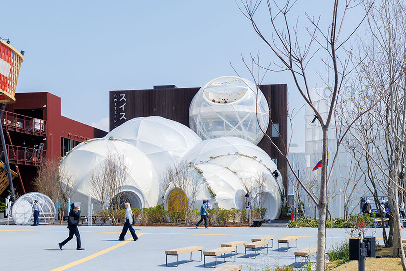 spherical swiss pavilion at expo 2025 osaka draws from floating bubbles