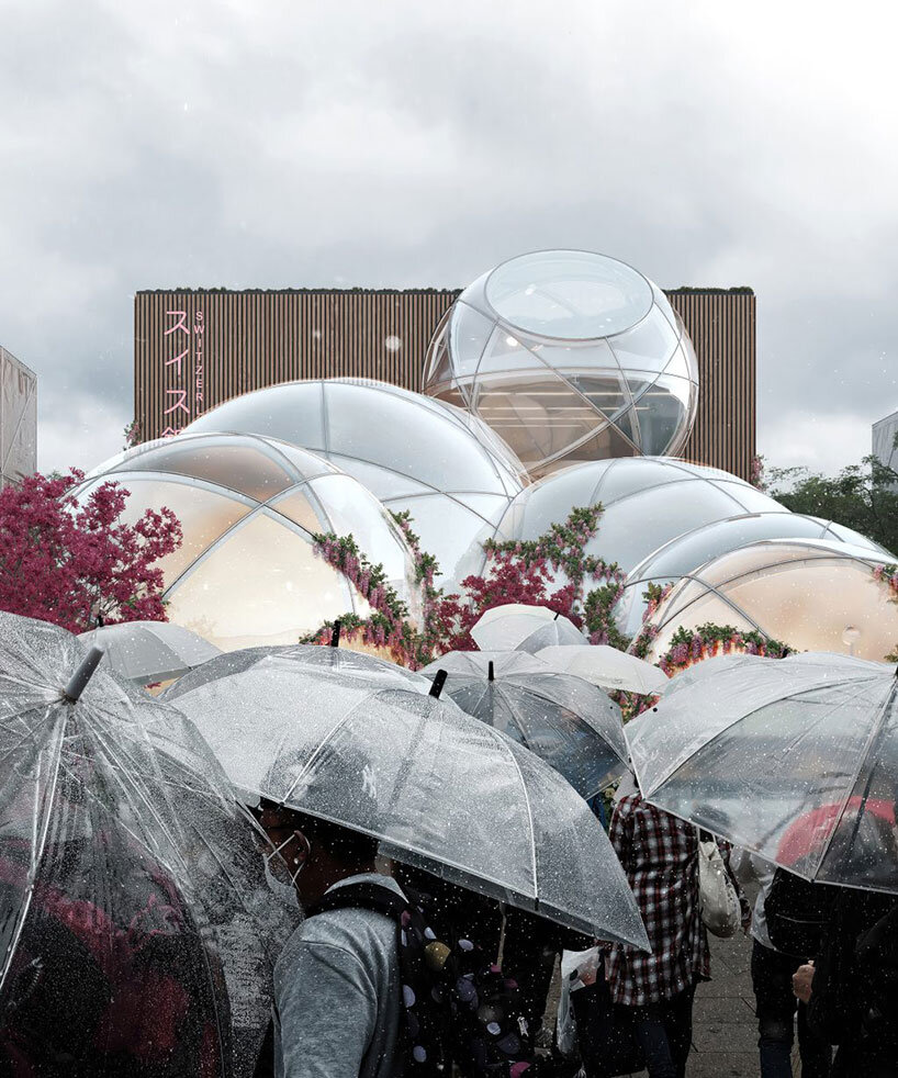 spherical swiss pavilion at expo 2025 osaka draws from floating bubbles