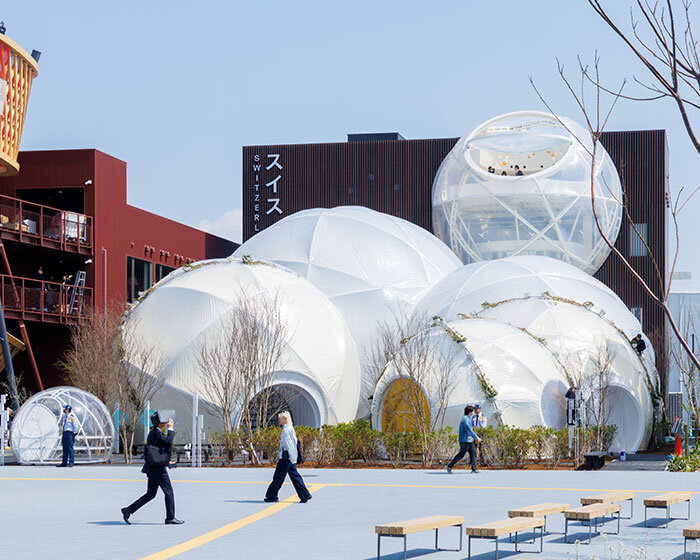 spherical swiss pavilion at expo 2025 osaka draws from floating bubbles