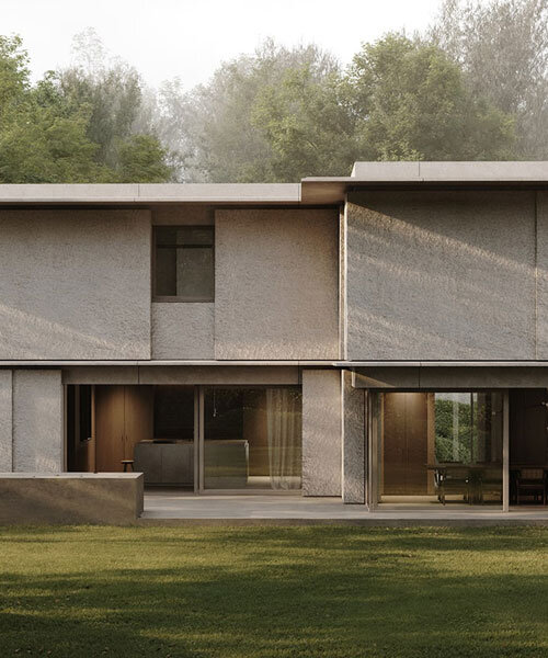 yama architects' house wa perches two elongated volumes on stone plinth in belgium
