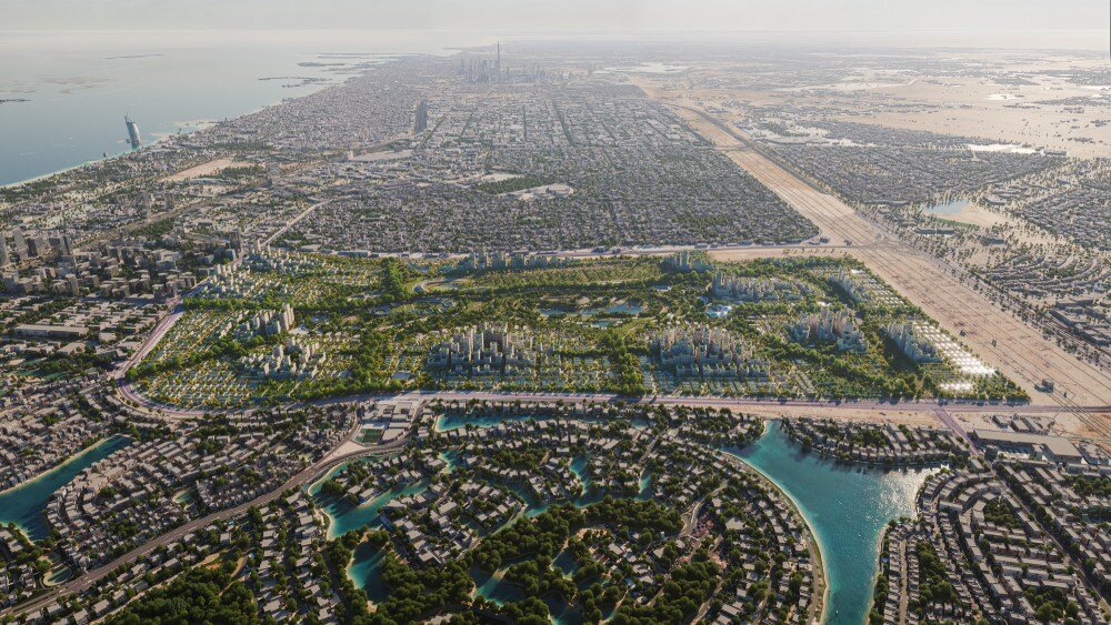 Taman Besar Taman Hijau Melalui Lingkungan Mirip dengan Pulau untuk Level Master berikutnya di Dubai
