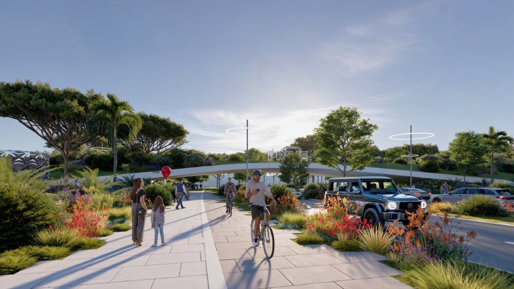 Taman Besar Taman Hijau Melalui Lingkungan Mirip dengan Pulau untuk Level Master berikutnya di Dubai