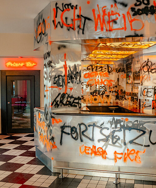 aluminum bar installation anchors 'central' café reopening in cologne by gathering gallery