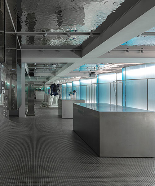 steel interiors ripple like waves in niiiz design lab's korean swimwear store