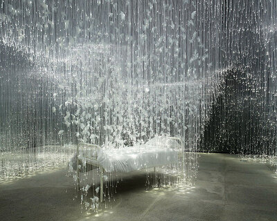chiharu shiota suspends butterfly wings over warm bed at beijing's red brick art museum