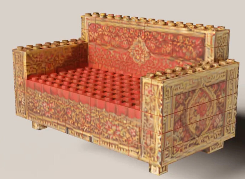 text prompt used: couch with vintage floral tapestry and deep reds and golds