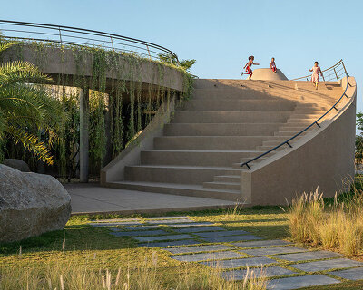 RA design studio tops radial 'habitat 0' community hub with rooftop garden in india