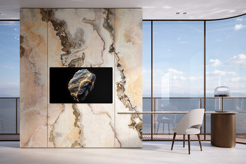 iris ceramica group and alchimia hide audio and video systems within ceramic surfaces