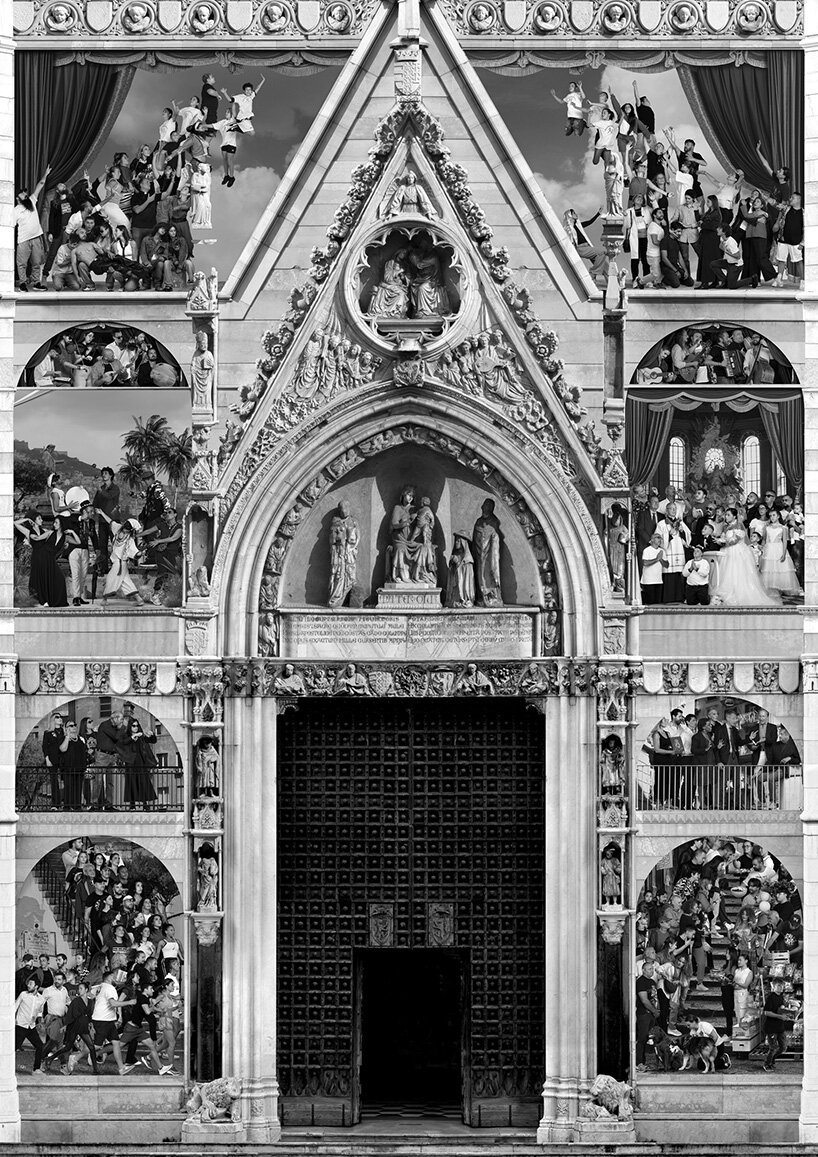 JR covers the facade of naples' cathedral with black-and-white living portrait of the city