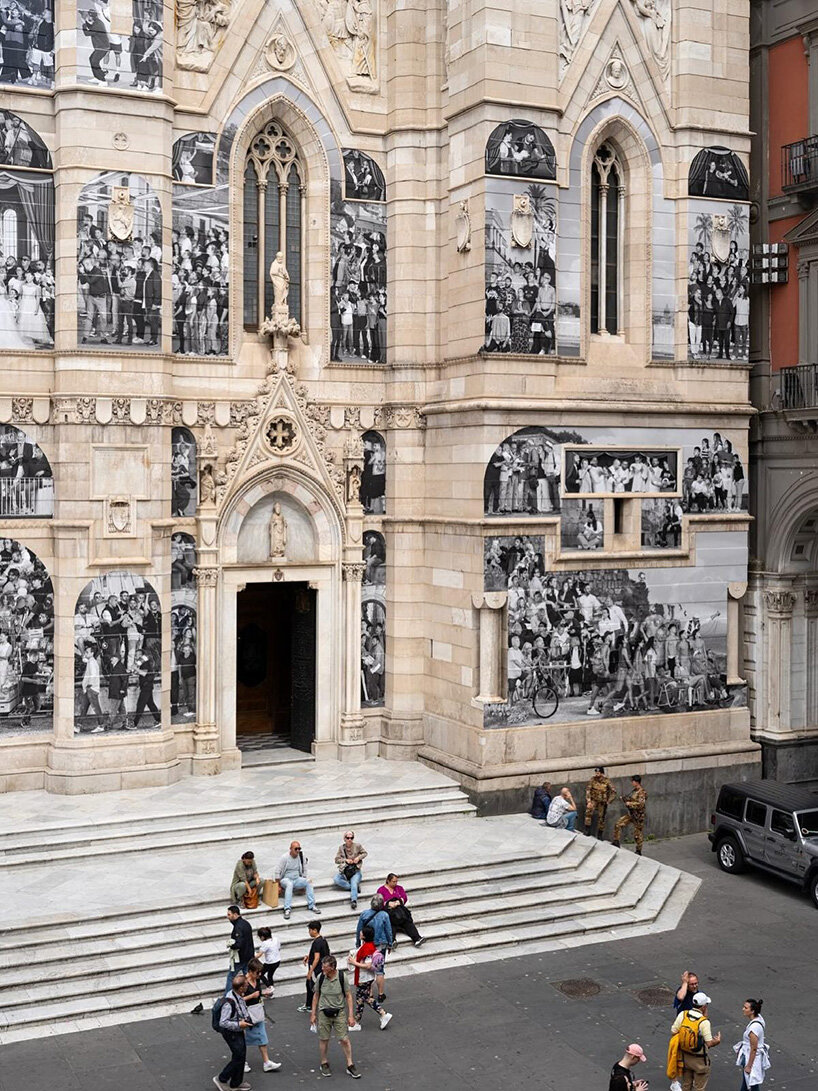JR covers the facade of naples' cathedral with black-and-white living portrait of the city