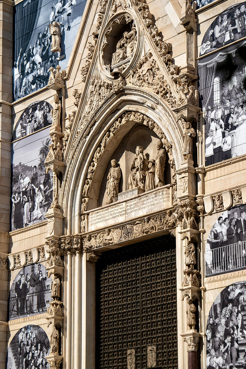 JR covers the facade of naples' cathedral with black-and-white living portrait of the city