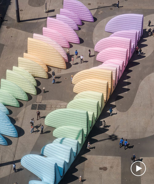 inflatable sound wave installation stretches along basel’s messeplatz for eurovision