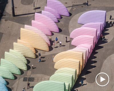 inflatable sound wave installation stretches along basel’s messeplatz for eurovision