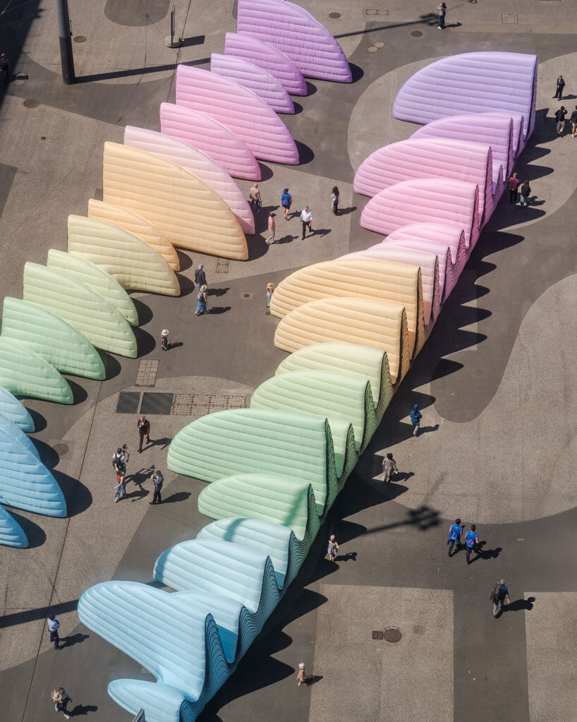 inflatable sound wave installation stretches along basel’s messeplatz for eurovision