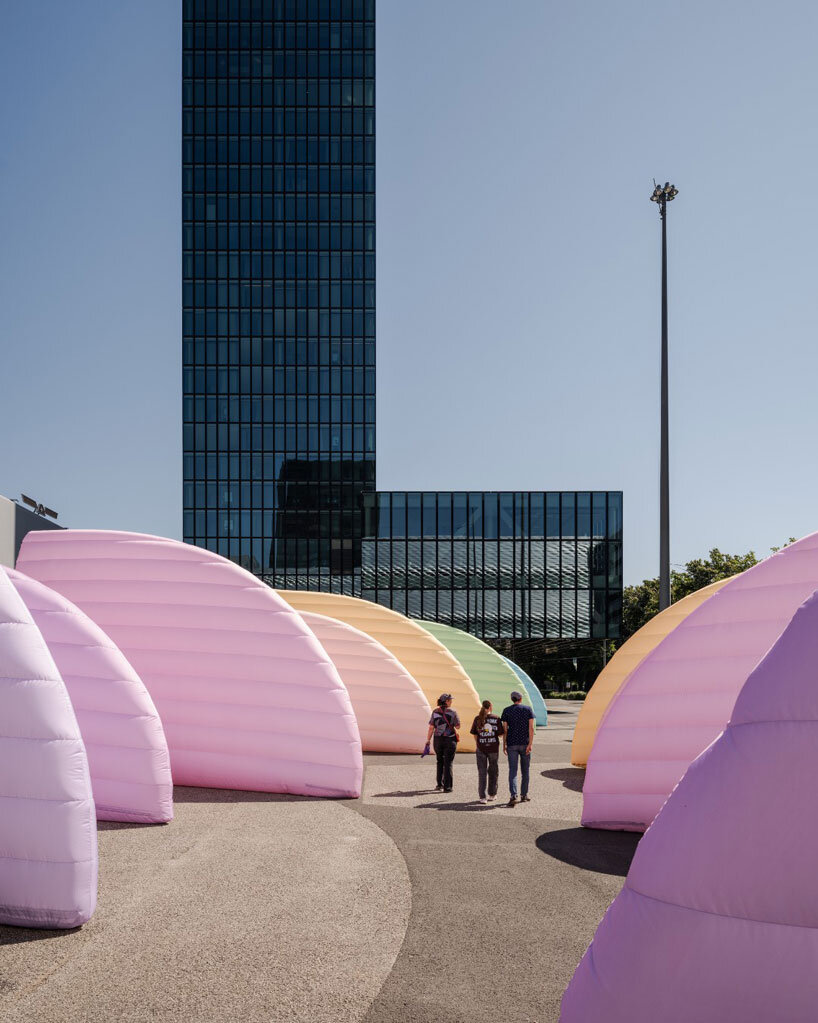 inflatable sound wave installation stretches along basel’s messeplatz for eurovision