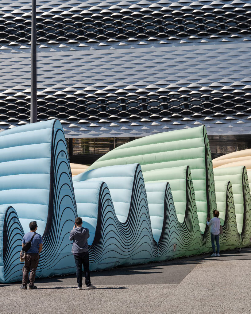 inflatable sound wave installation stretches along basel’s messeplatz for eurovision