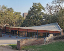 curved canopy shelters stepped house-gallery hybrid by milind shivani in india